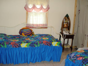 Photo of twin beds in back bedroom.